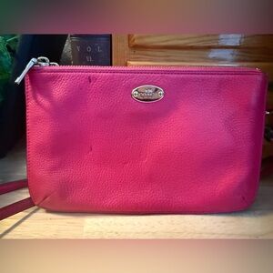 Coach Pink Leather Crossbody Clutch Wristlet Purse Zip Top Small Bag